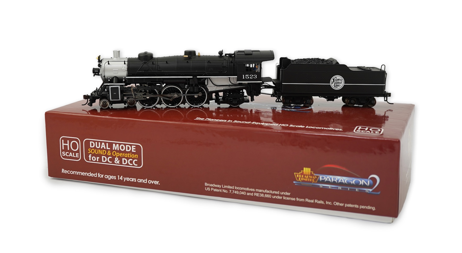 A boxed HO gauge Broadway Limited Paragon 2 Series (1056) model of Atlantic Coast Line, USRA Light Pacific, 1523, 4-6-2 locomotive with bogie tender, powered for two rail operation.